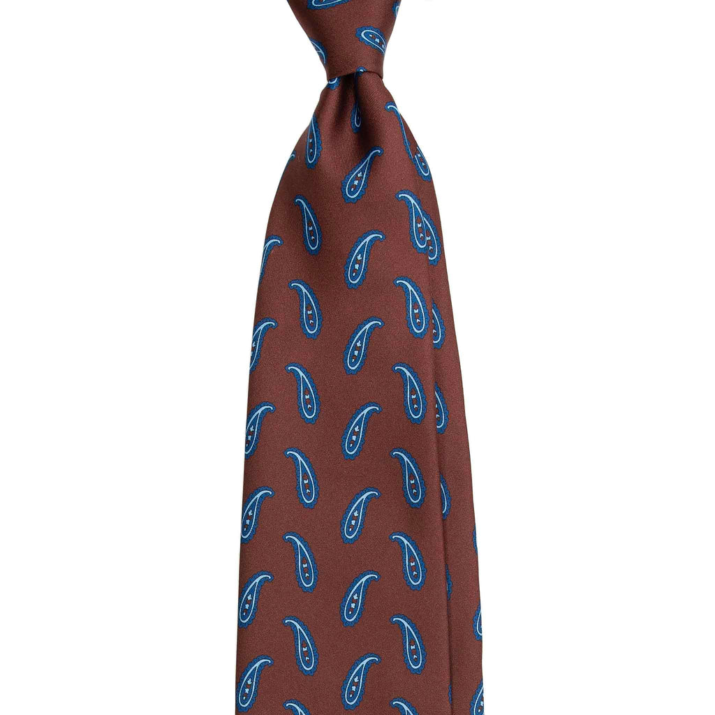 Brown Silk Tie with Big Blue Paisley Serà Fine Silk