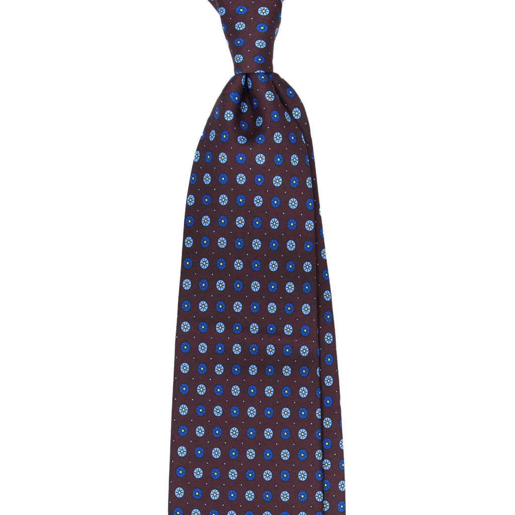 Brown Silk Tie with Small Circles Pattern Serà Fine Silk