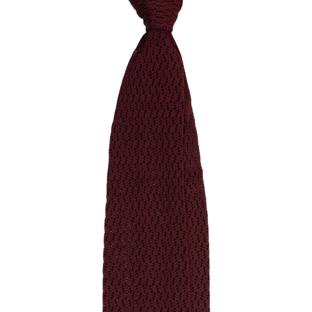 Burgundy Zig Zag V Point Knitted Silk Tie Serà Fine Silk