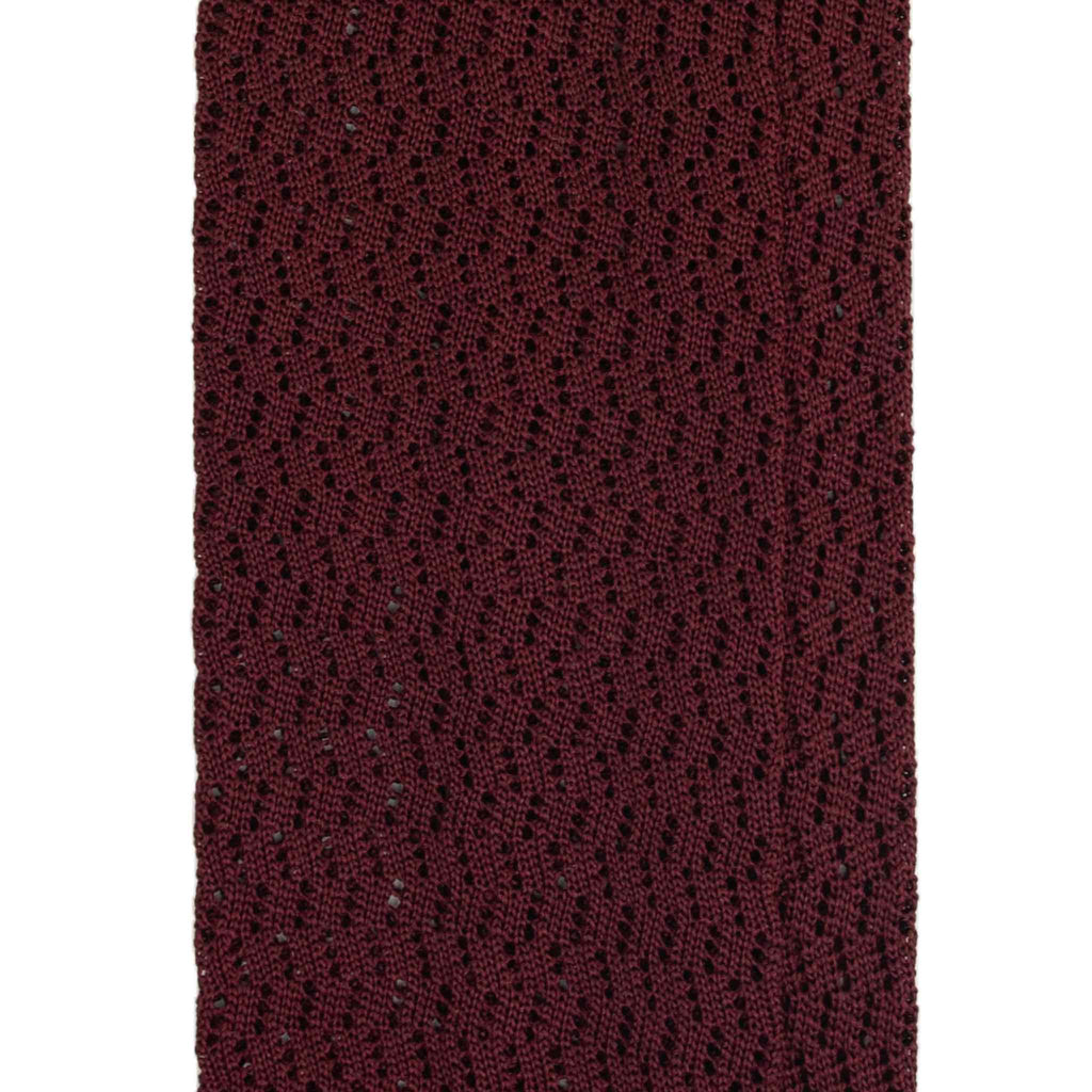 Burgundy Zig Zag V Point Knitted Silk Tie Serà Fine Silk