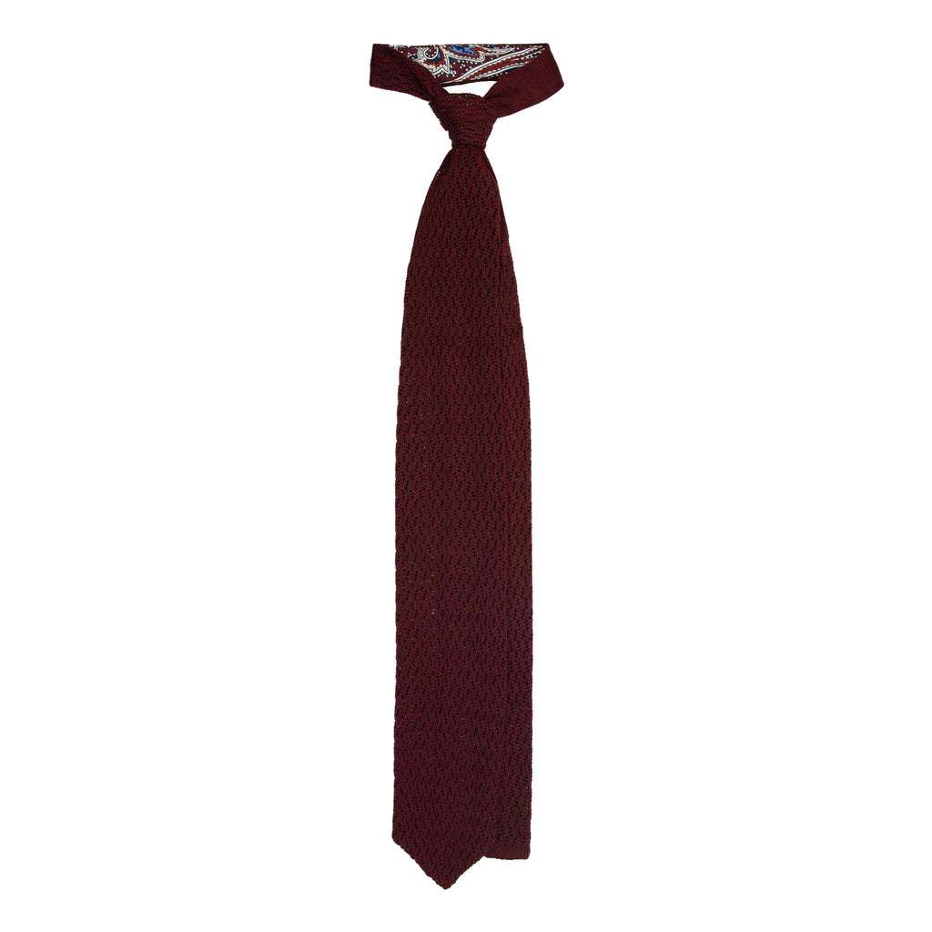 Burgundy Zig Zag V Point Knitted Silk Tie Serà Fine Silk