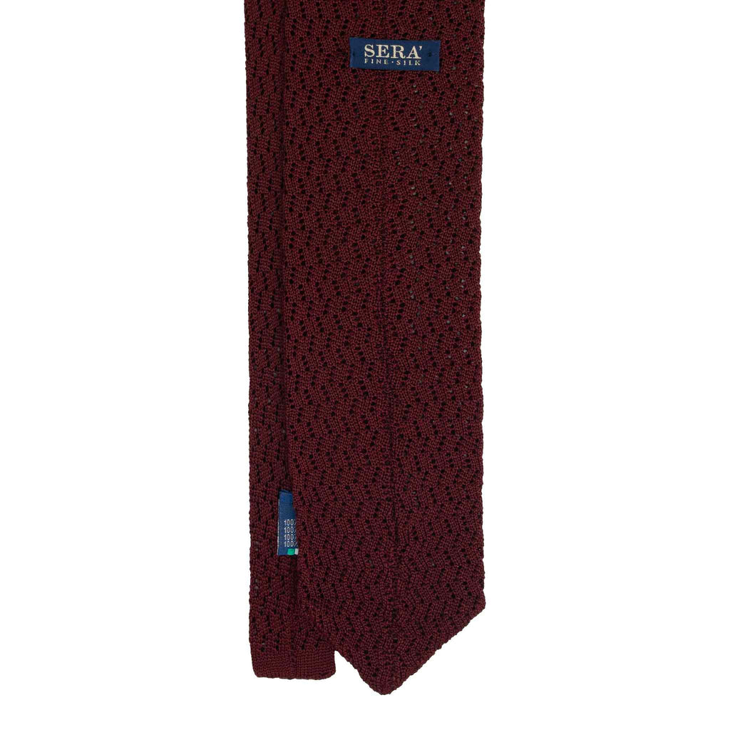 Burgundy Zig Zag V Point Knitted Silk Tie Serà Fine Silk