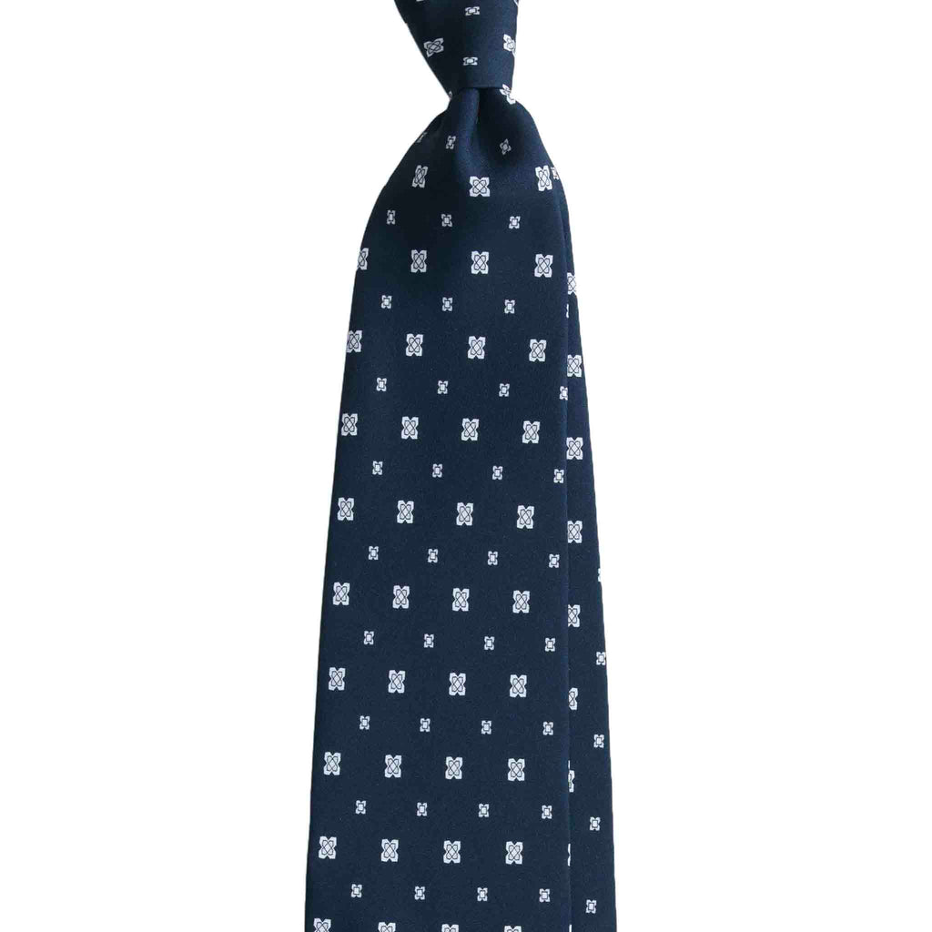 Dark Blue Silk Tie with Small Geometric Medallions Serà Fine Silk