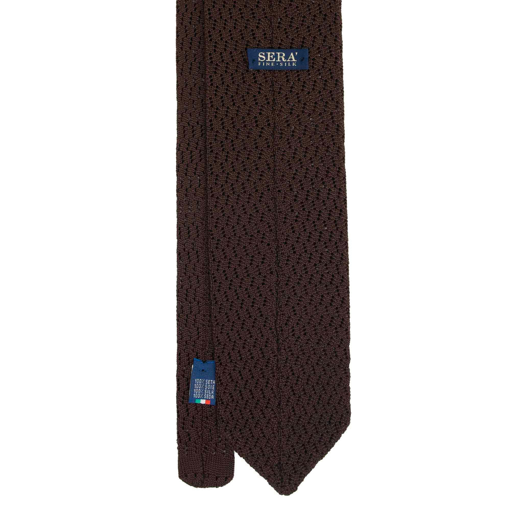 Brown Zig Zag V Point Knitted Silk Tie Serà Fine Silk