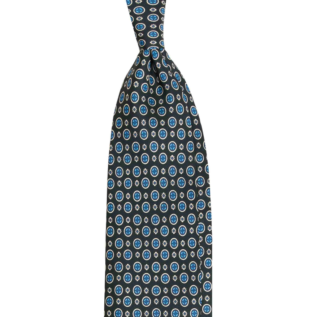 Dark Green Silk Tie with Blue Pattern Serà Fine Silk