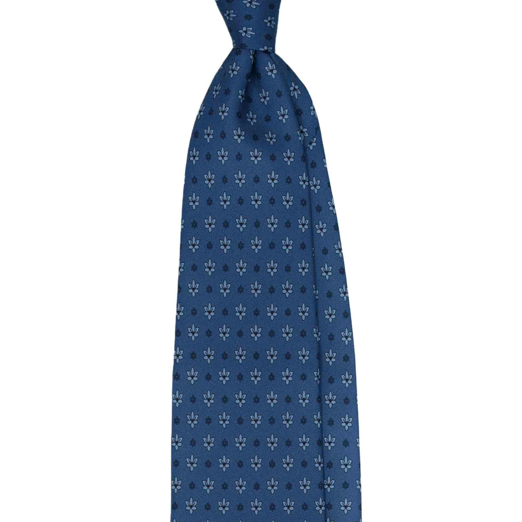 Dust Blue Silk Tie with Small Flowers Serà Fine Silk
