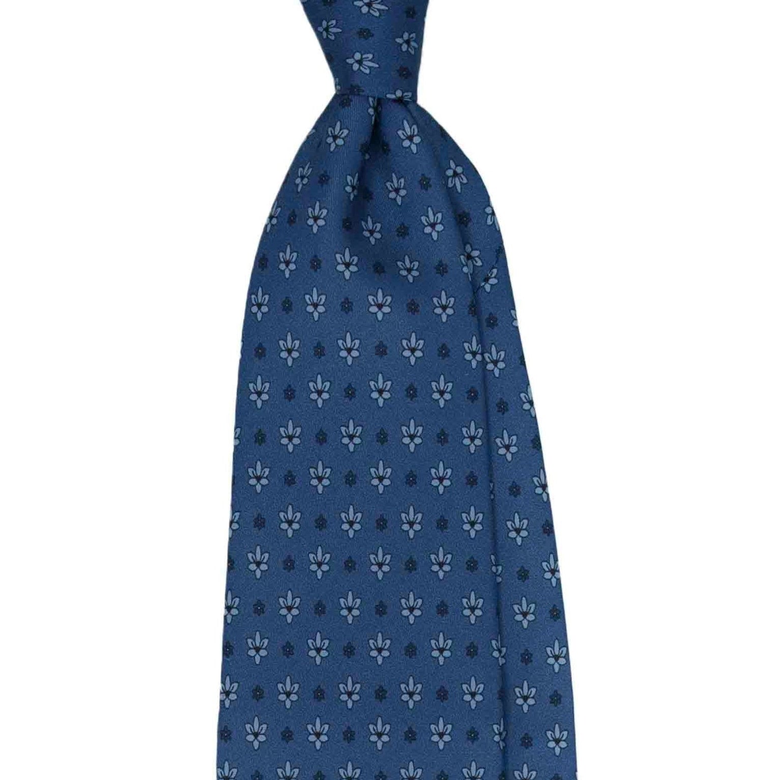 Dust Blue Silk Tie with Small Flowers