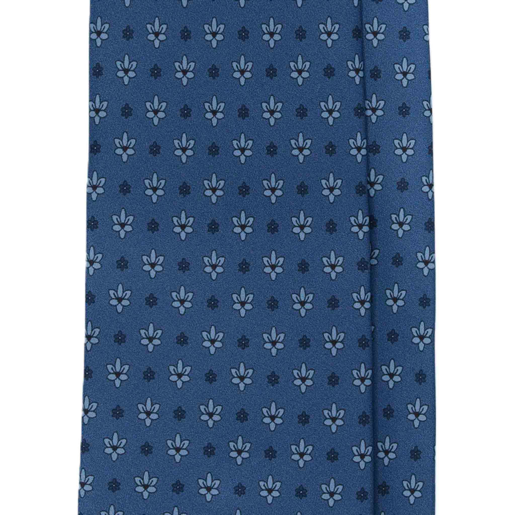 Dust Blue Silk Tie with Small Flowers Serà Fine Silk