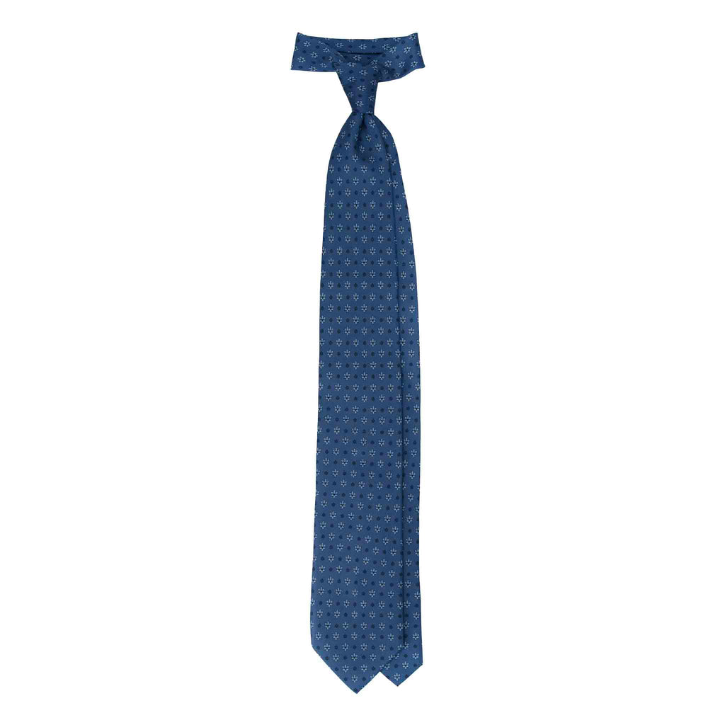 Dust Blue Silk Tie with Small Flowers Serà Fine Silk
