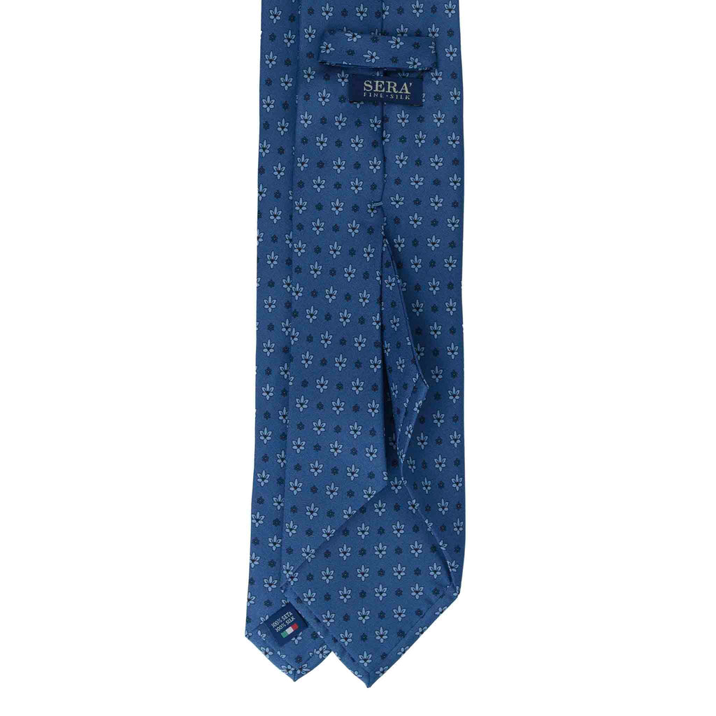 Dust Blue Silk Tie with Small Flowers Serà Fine Silk