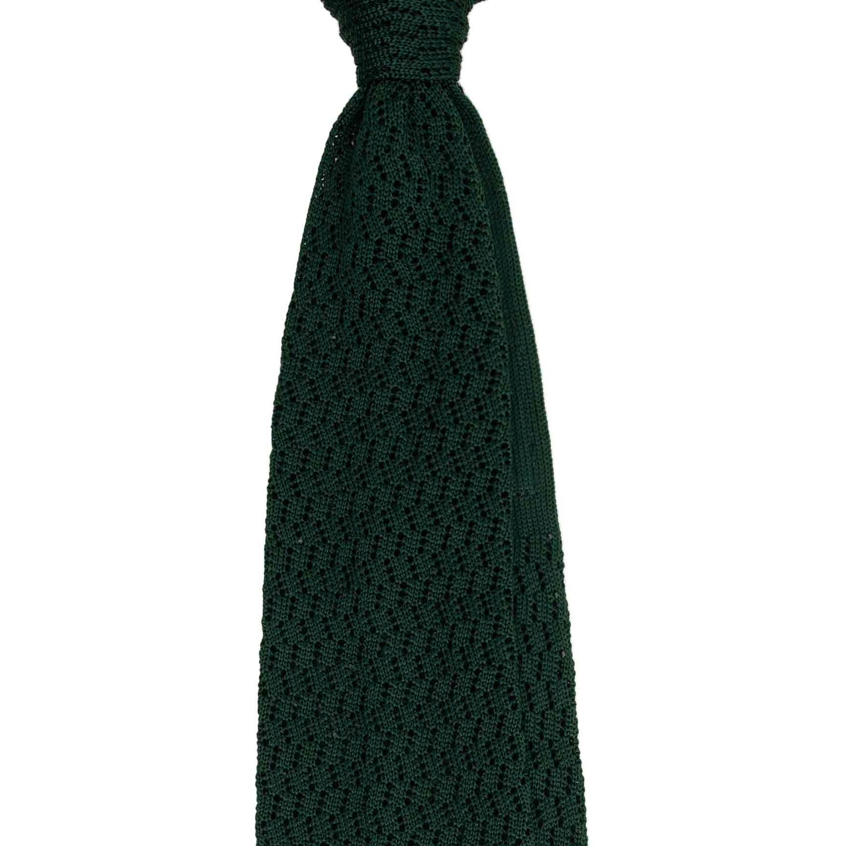 Forest Green Knitted Tie Zig Zag V Point