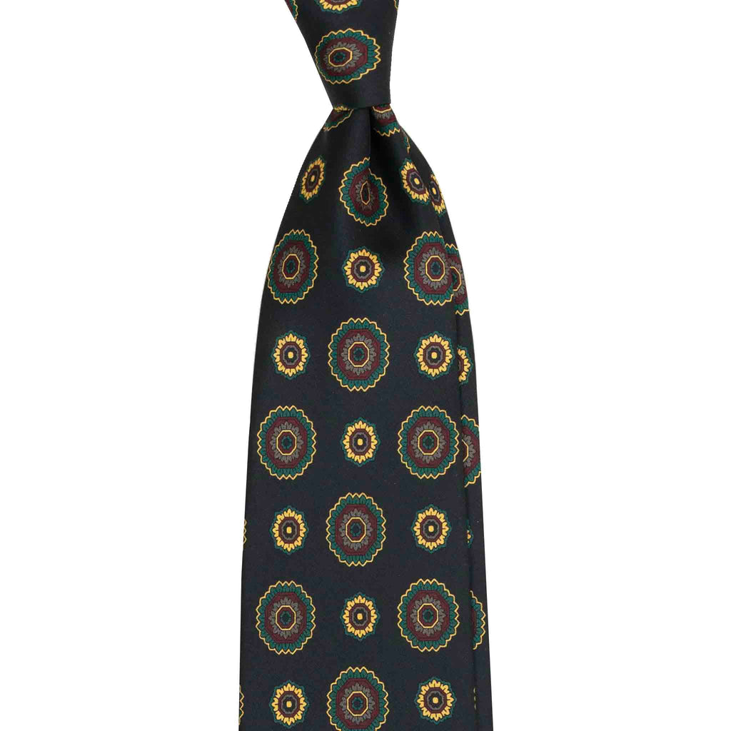 Green Silk Tie with Yellow Big Flowers Serà Fine Silk