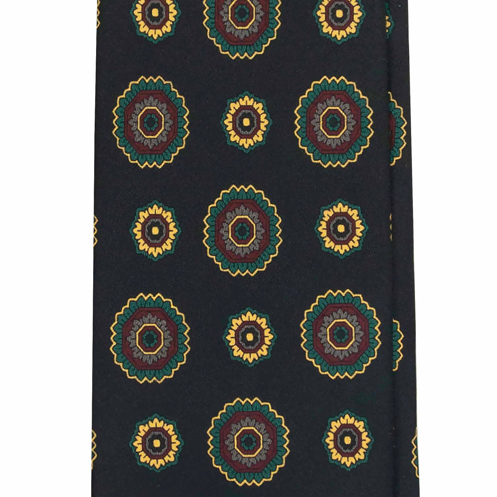 Green Silk Tie with Yellow Big Flowers Serà Fine Silk