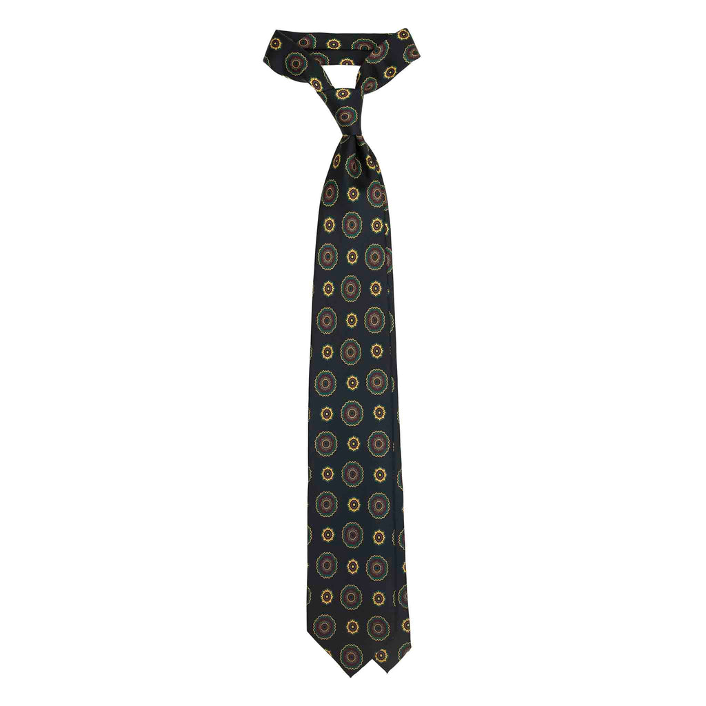 Green Silk Tie with Yellow Big Flowers Serà Fine Silk
