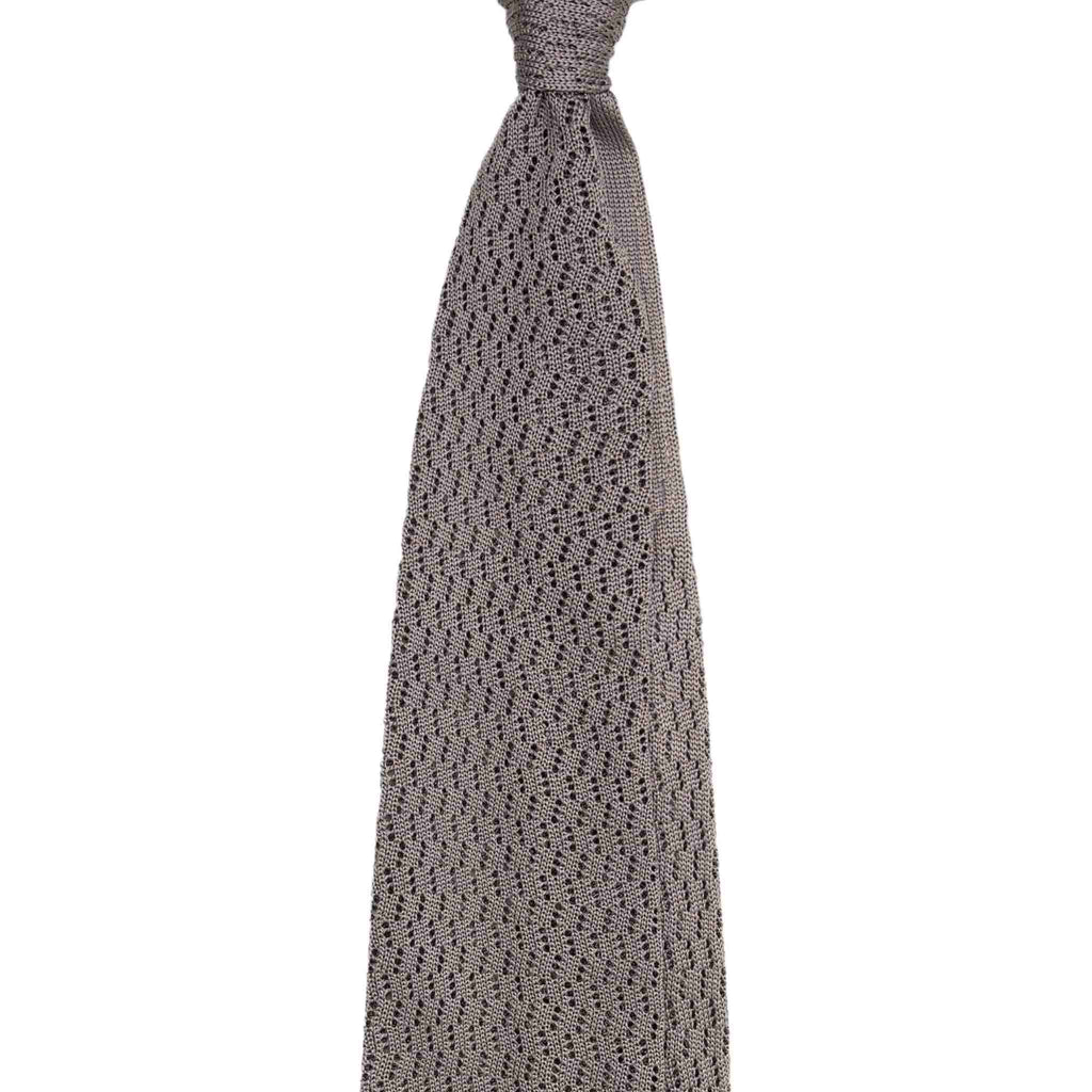 Grey Zig Zag V Point Knitted Silk Tie Será Fine Silk