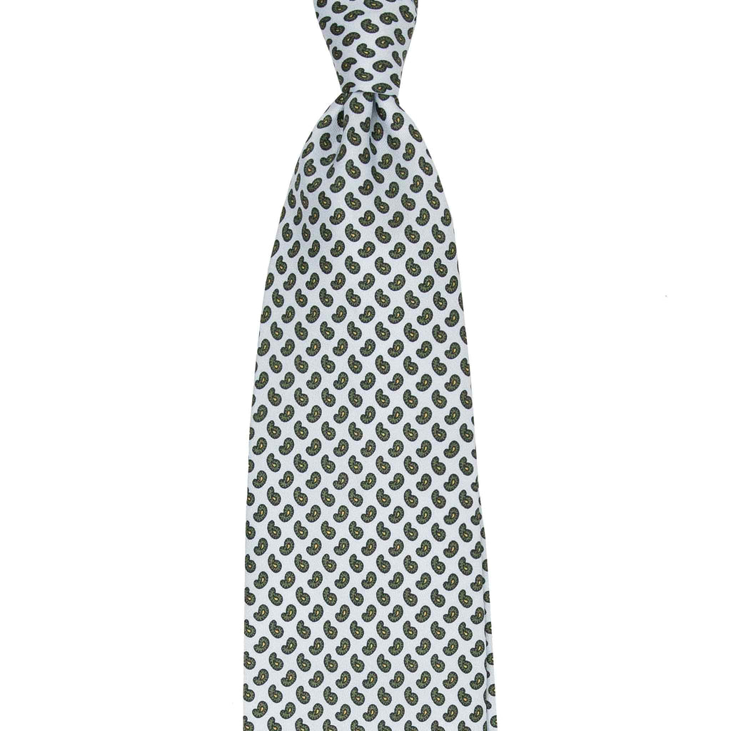 Light Blue Silk Tie with Small Paisley  Serà Fine Silk