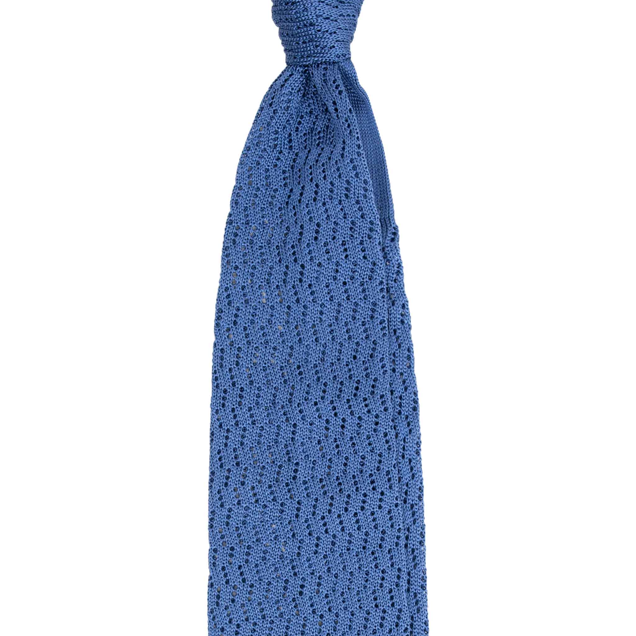 Light Blue Knitted Tie Zig Zag V Point