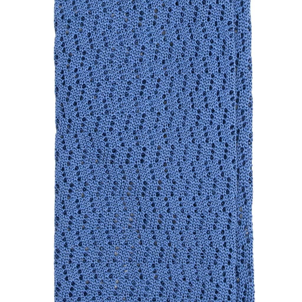Light Blue Zig Zag V Point Knitted Silk Tie Serà Fine Silk