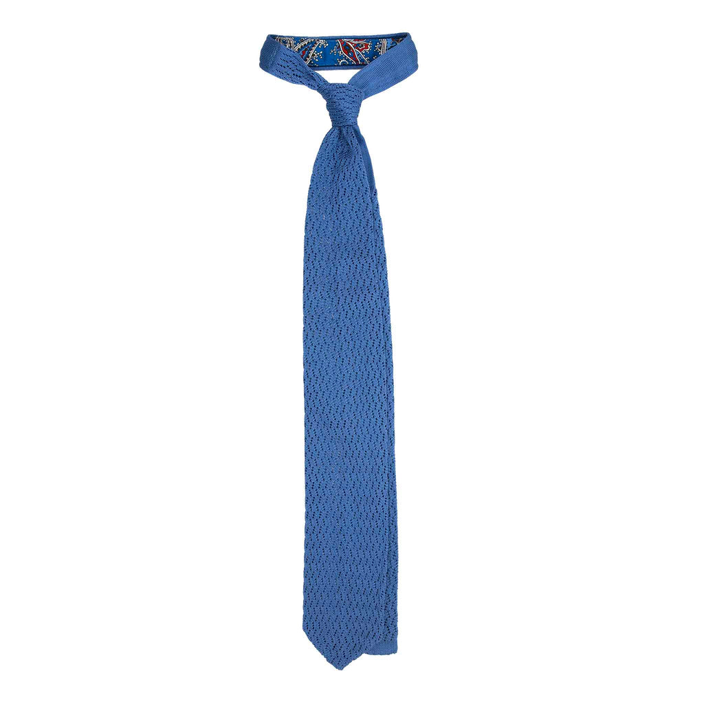 Light Blue Zig Zag V Point Knitted Silk Tie Serà Fine Silk