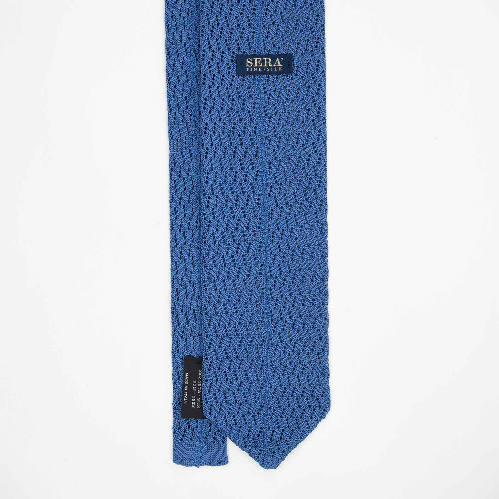 Light Blue Zig Zag V Point Knitted Silk Tie Serà Fine Silk