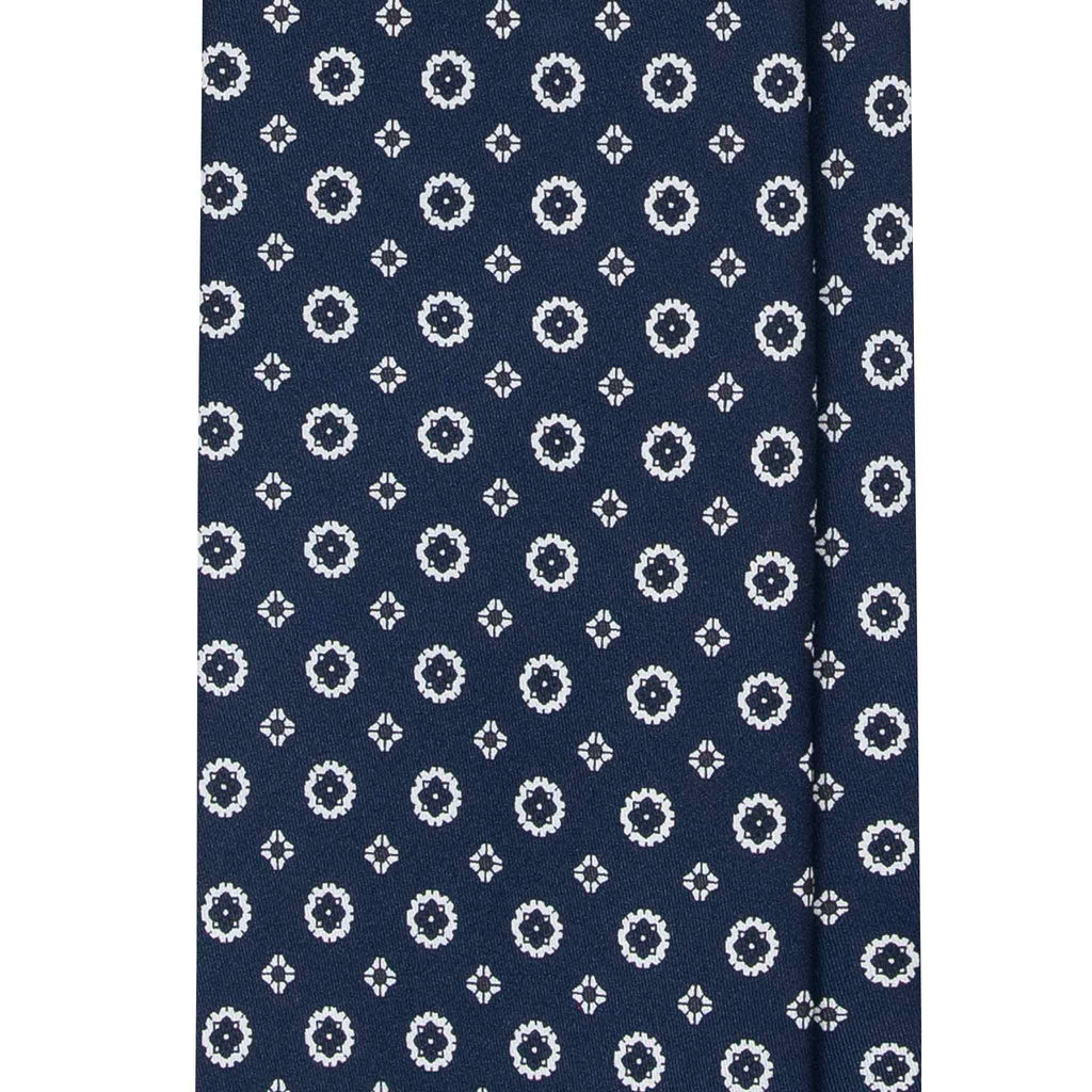 Navy Blue Silk Tie with Grey Pattern Serà Fine Silk