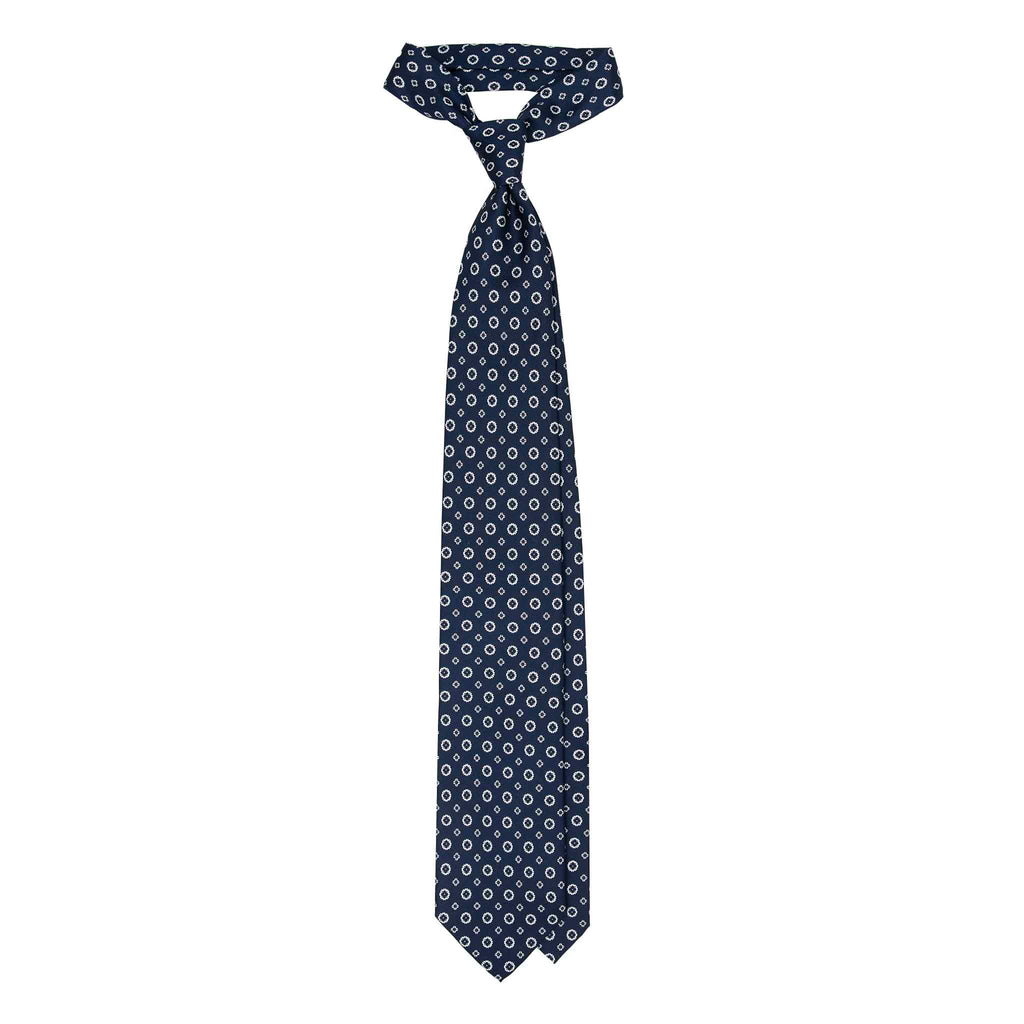 Navy Blue Silk Tie with Grey Pattern Serà Fine Silk