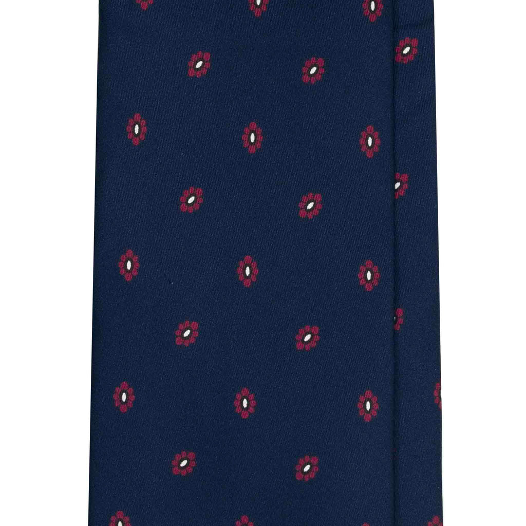 Navy Blue Silk Tie with Burgundy Flowers Serà Fine Silk