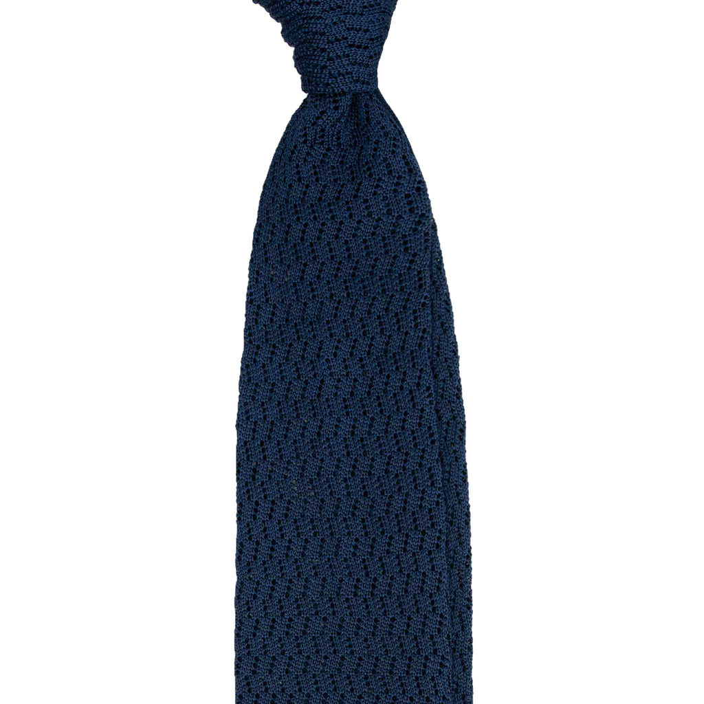 Navy Blue Zig Zag V Point Knitted Tie Serà Fine Silk