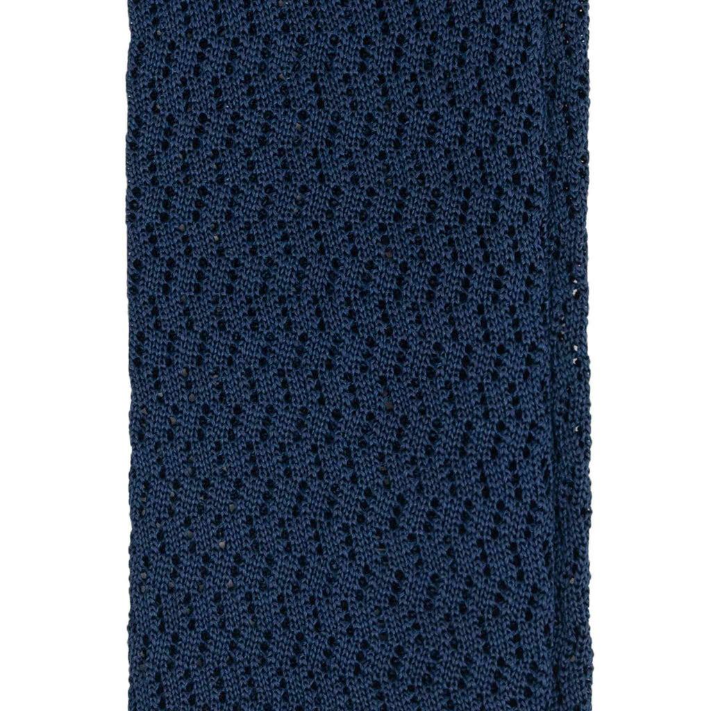 Navy Blue Zig Zag V Point Knitted Tie Serà Fine Silk