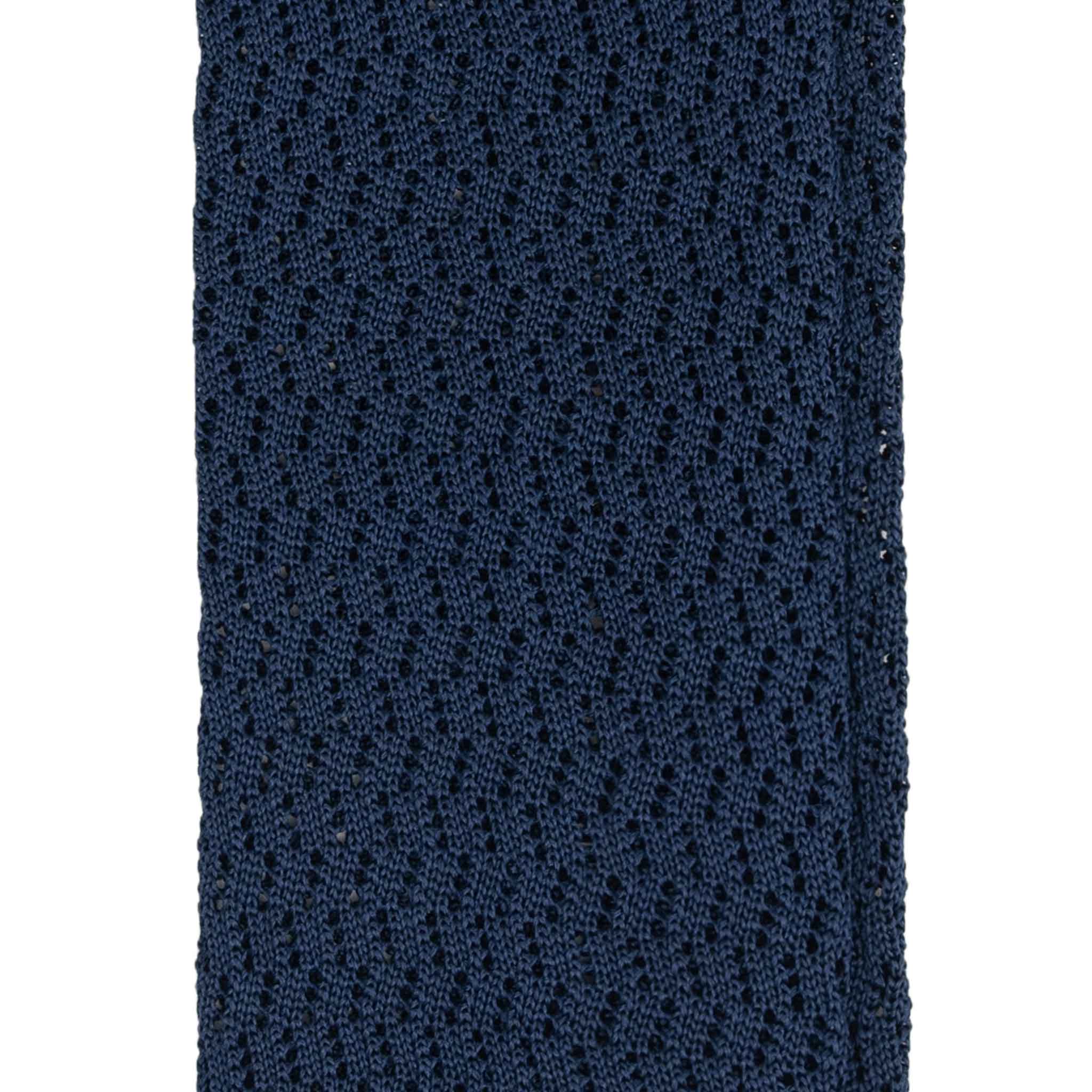 Navy Blue Zig Zag V Point Knitted Tie | Serà Fine Silk