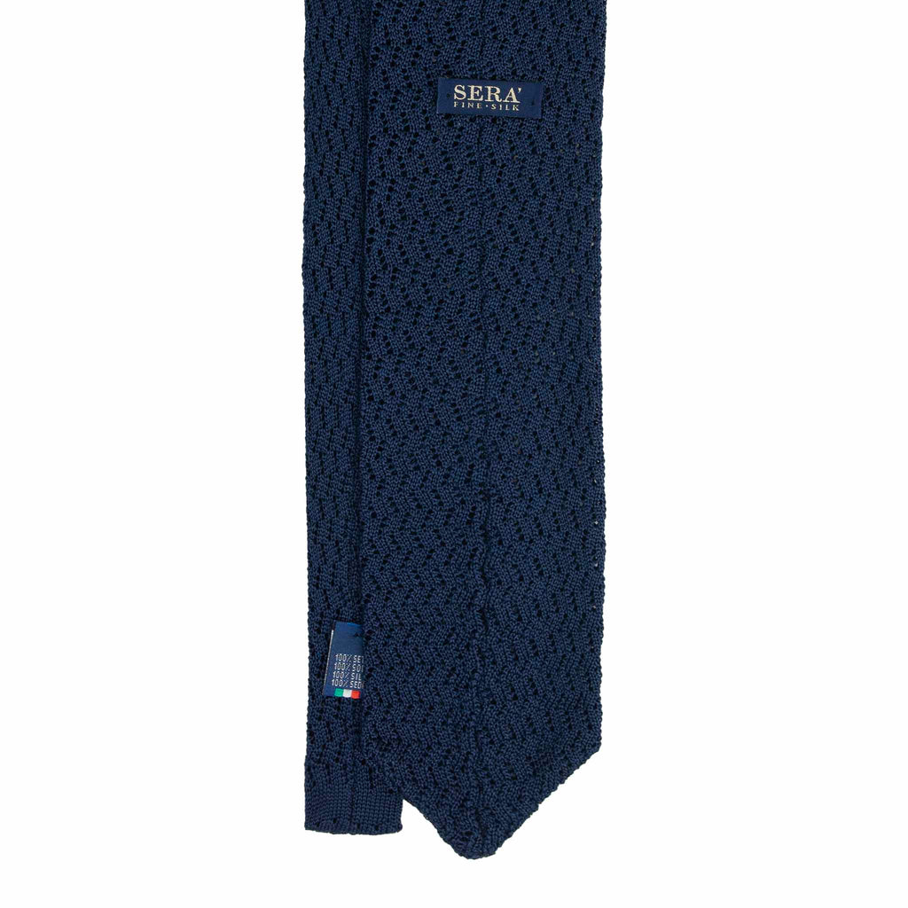 Navy Blue Zig Zag V Point Knitted Tie Serà Fine Silk
