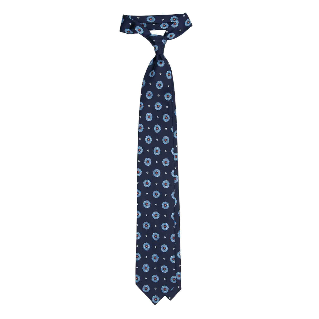 Navy Silk Tie with Blue Big Medallions Serà Fine Silk