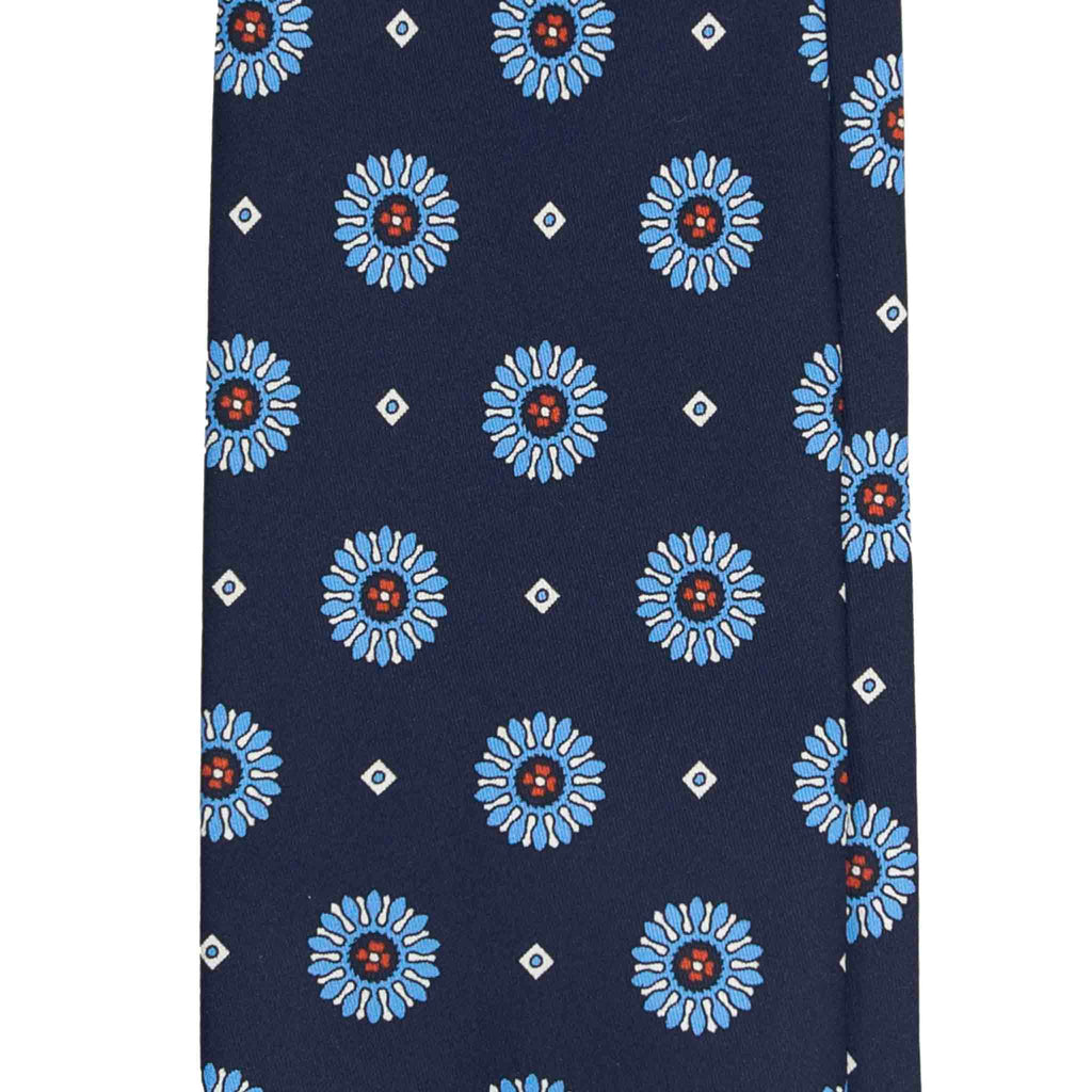 Navy Silk Tie with Blue Big Medallions Serà Fine Silk
