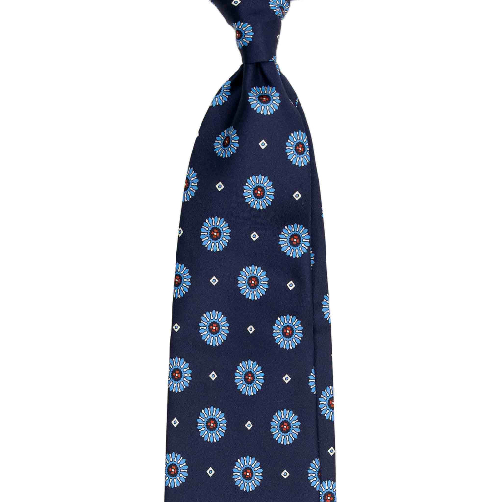 Navy Silk Tie with Blue Big Medallions Serà Fine Silk