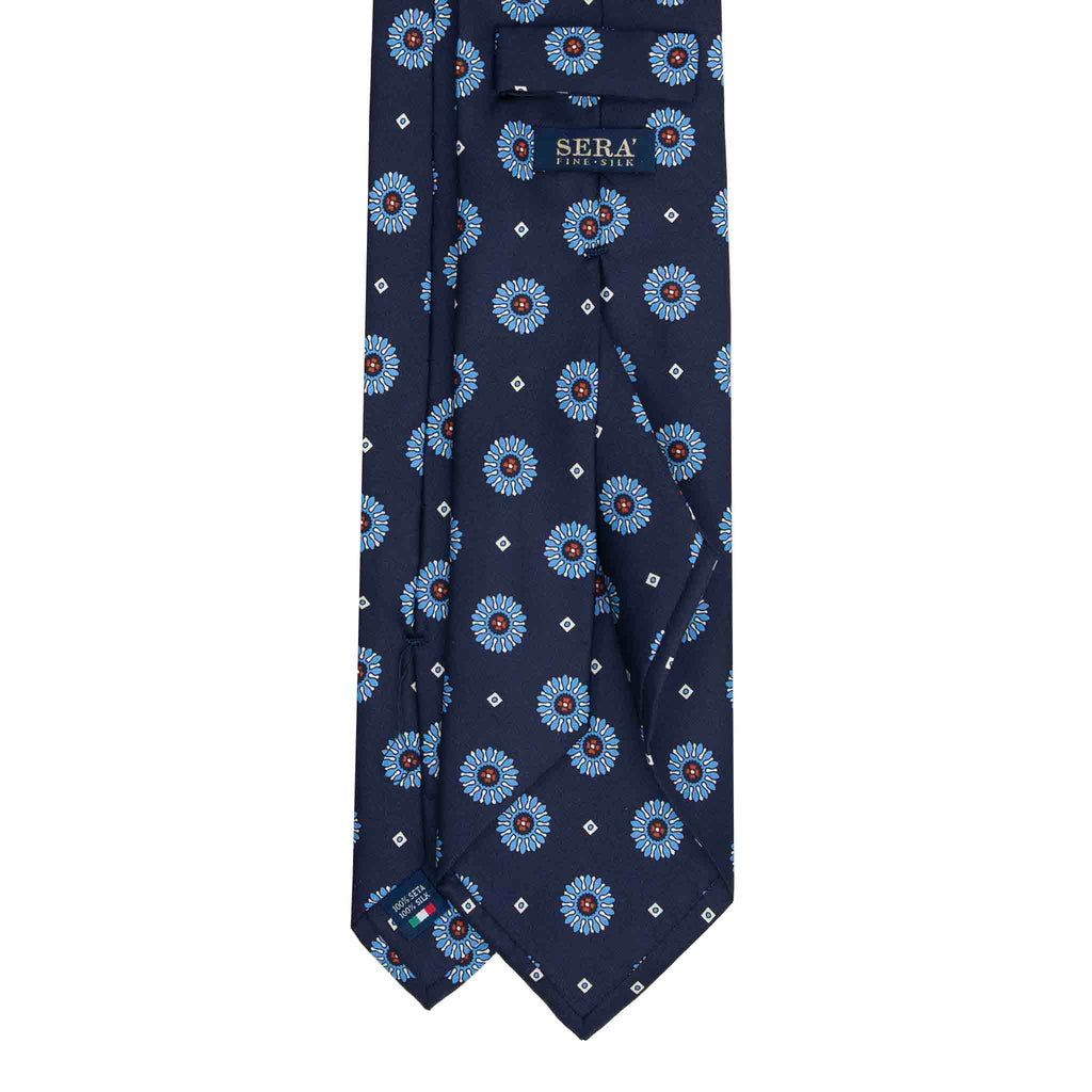 Navy Silk Tie with Blue Big Medallions Serà Fine Silk