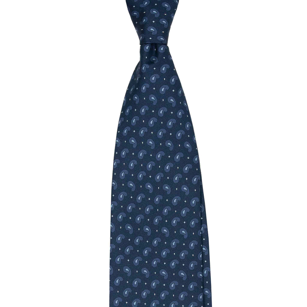 Navy Silk Tie with Light Blue Paisley  Serà Fine Silk