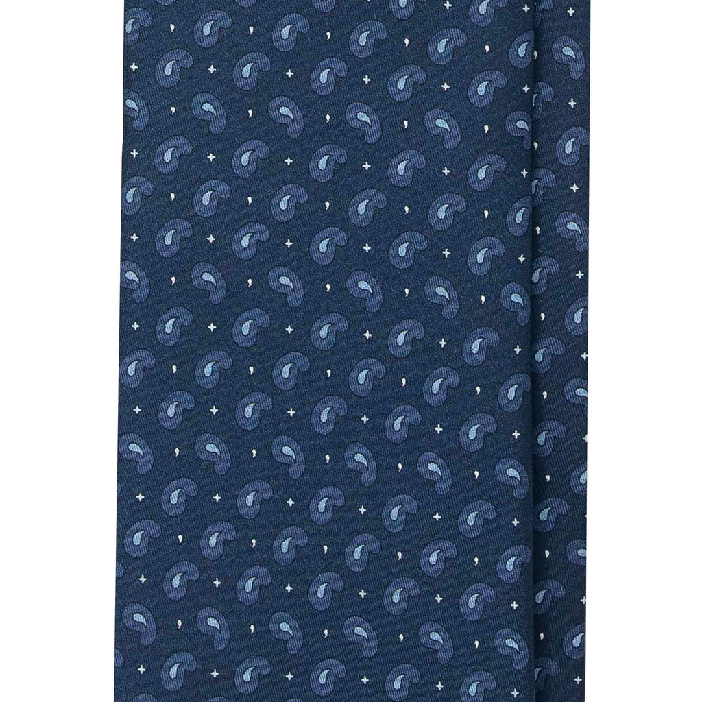 Navy Silk Tie with Light Blue Paisley  Serà Fine Silk