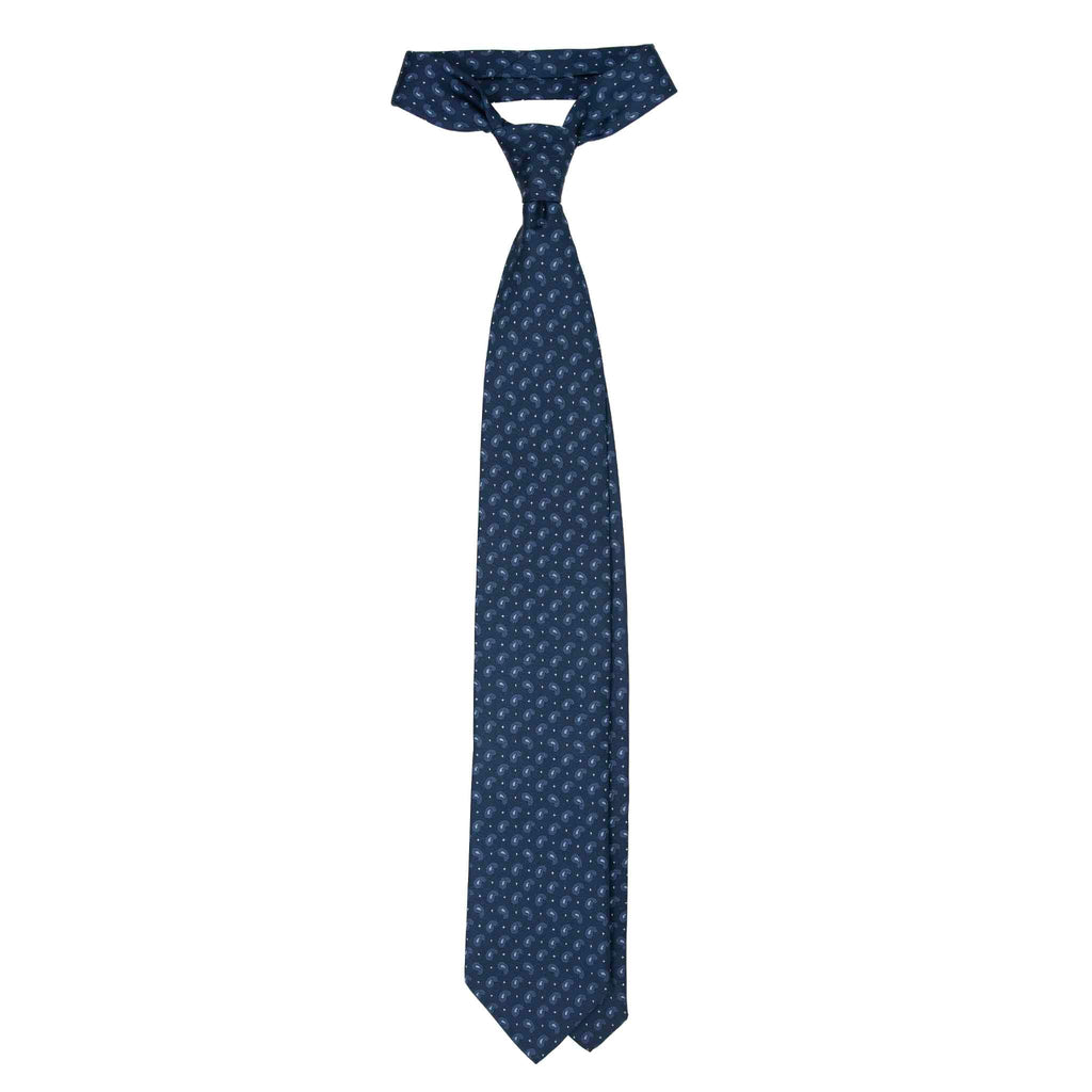 Navy Silk Tie with Light Blue Paisley  Serà Fine Silk