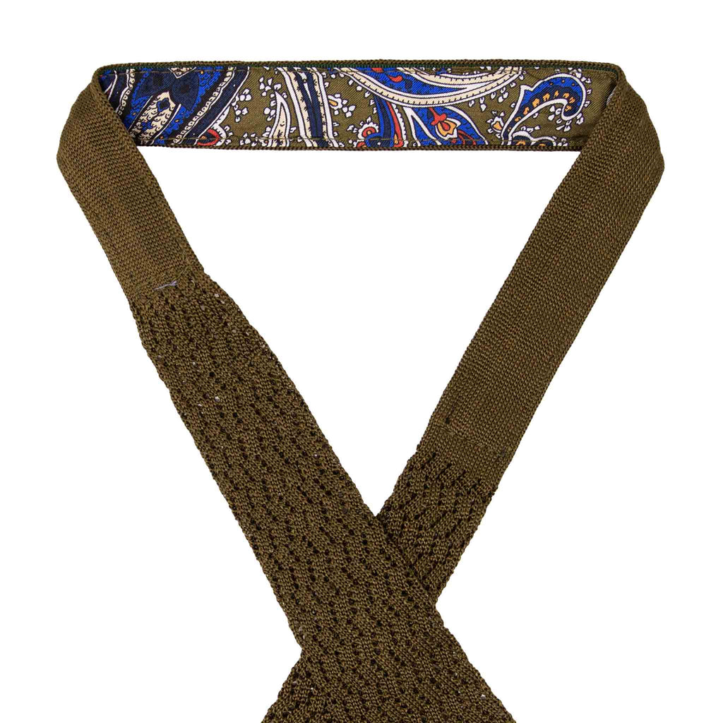 Olive Green Zig Zag V Point Knitted Silk Tie Serà Fine Silk