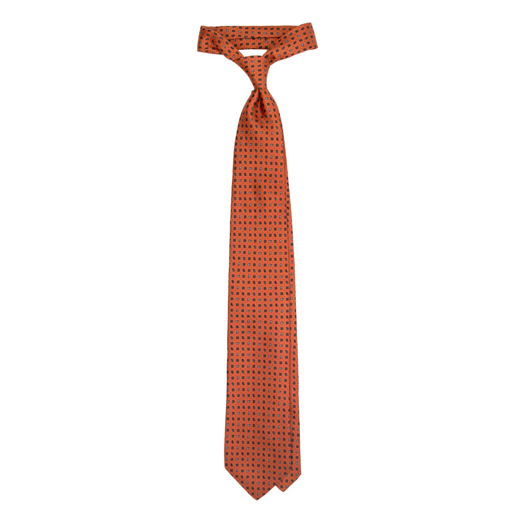 Orange Silk Tie with Paisley and Flowers Pattern Serà Fine Silk