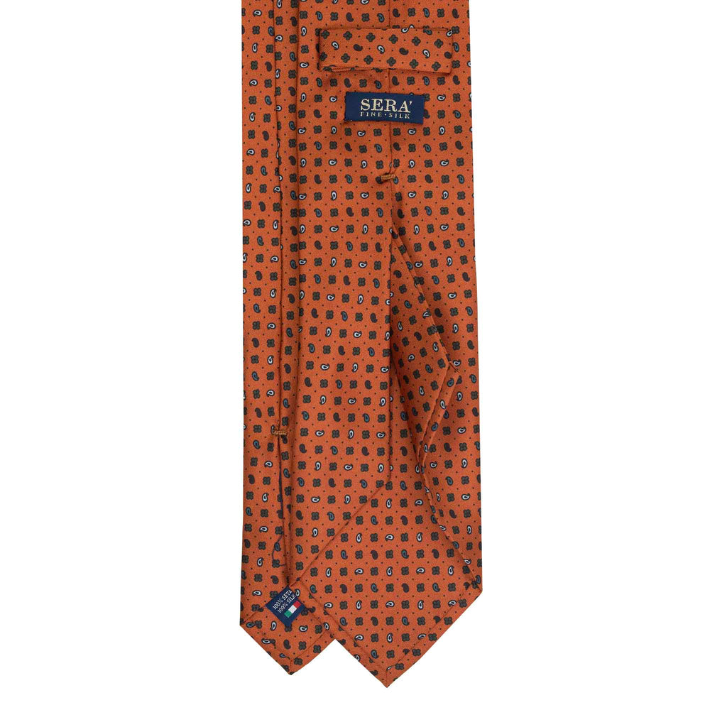 Orange Silk Tie with Paisley and Flowers Pattern Serà Fine Silk