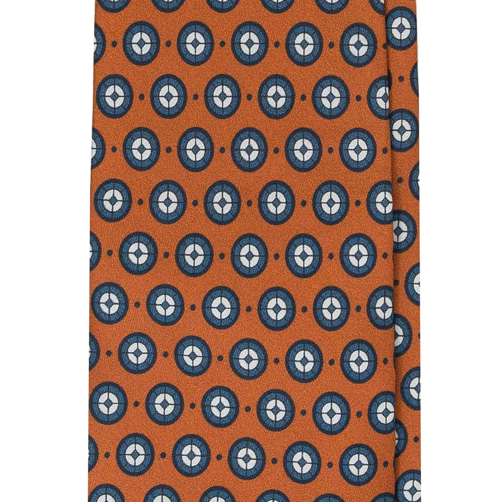 Orange Silk Tie with Blue Pattern Serà Fine Silk