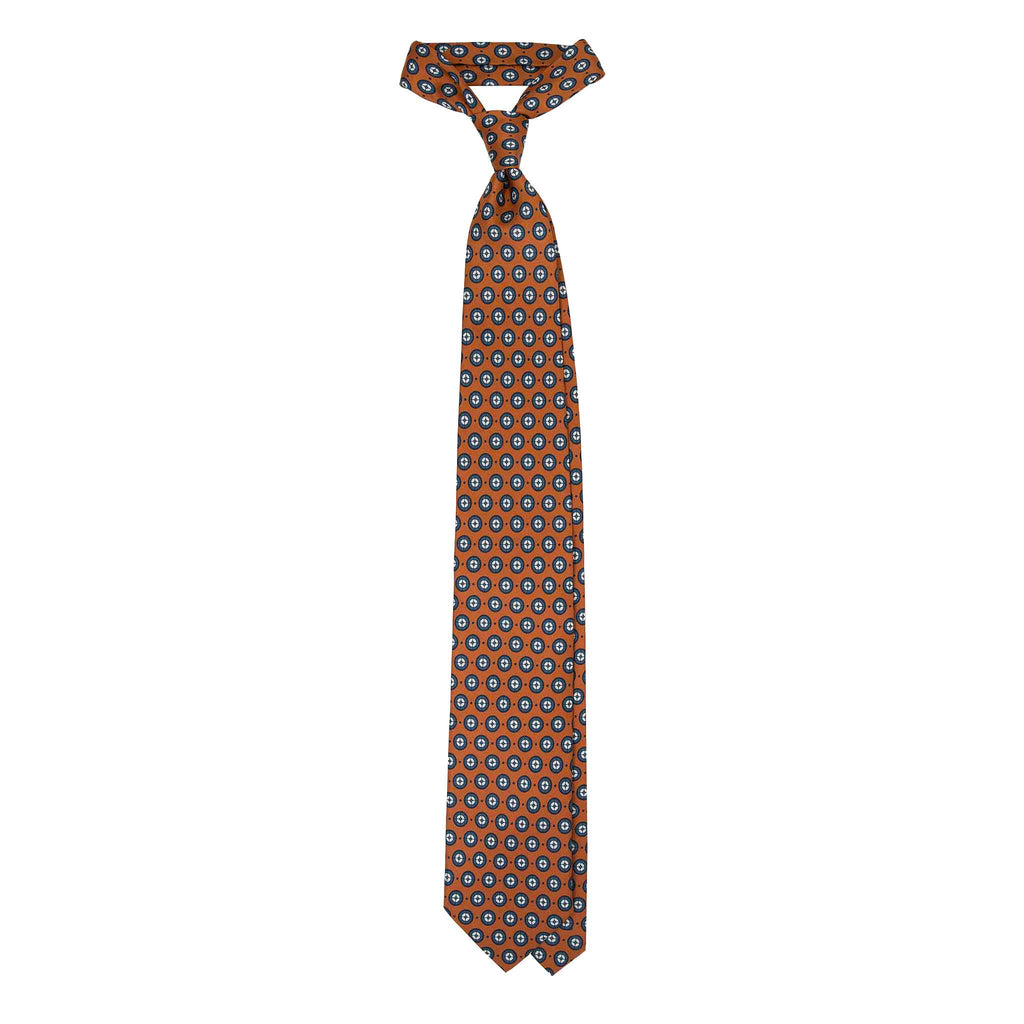 Orange Silk Tie with Blue Pattern Serà Fine Silk