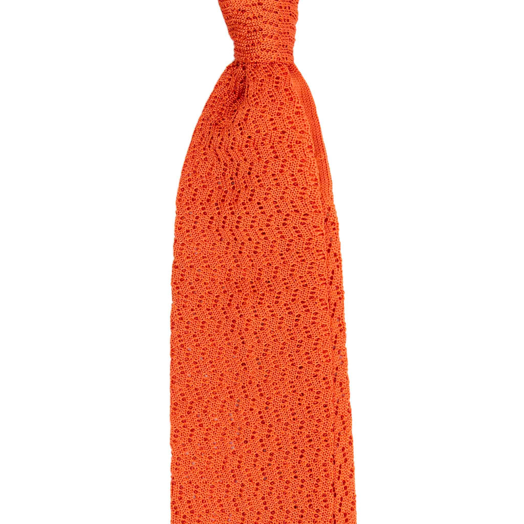 Orange Zig Zag V Point Knitted Silk Tie Serà Fine Silk