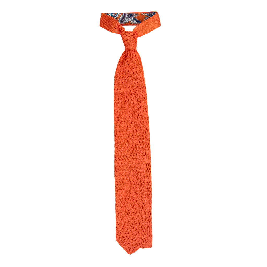 Orange Zig Zag V Point Knitted Silk Tie Serà Fine Silk