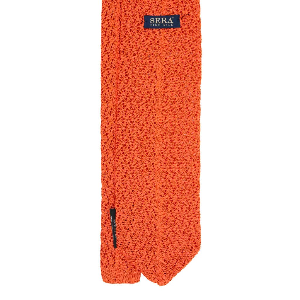 Orange Zig Zag V Point Knitted Silk Tie Serà Fine Silk