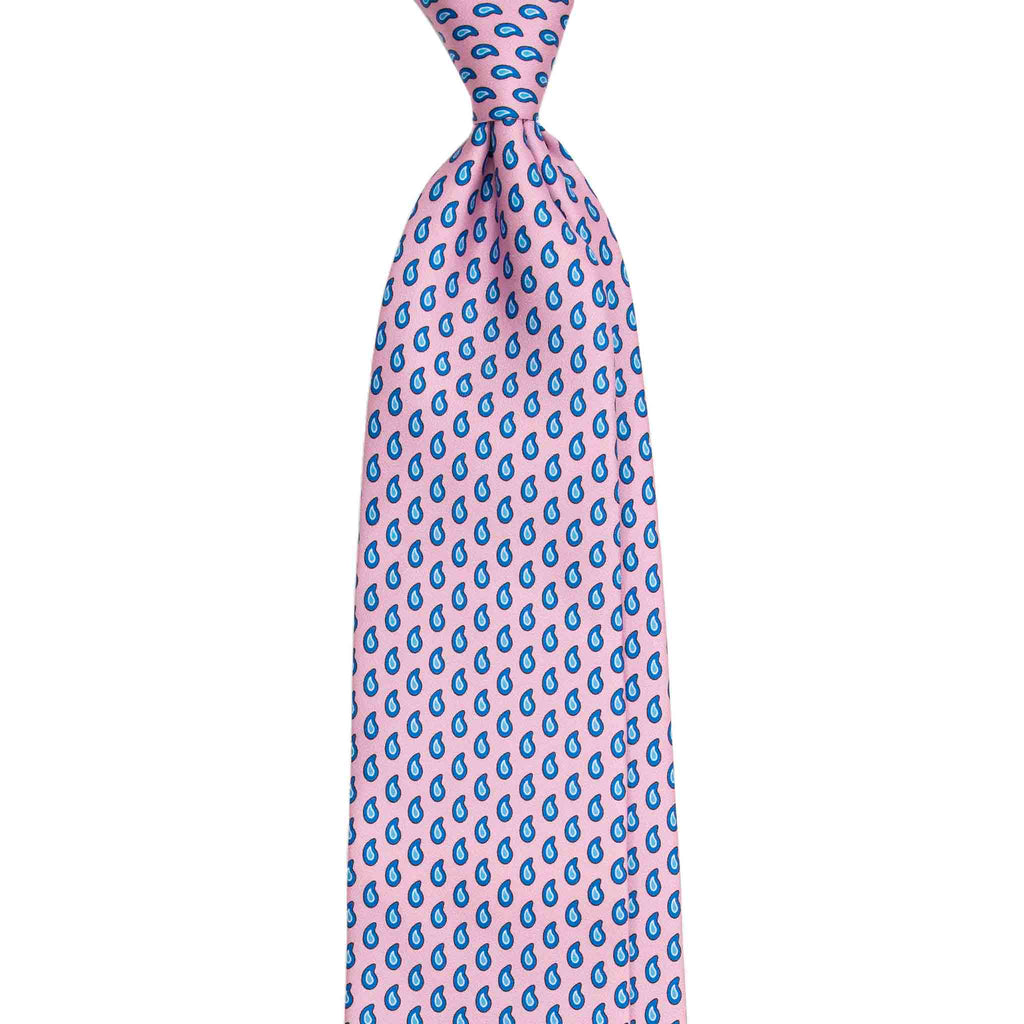 Pink Silk Tie with Small Blue Paisley Serà Fine Silk