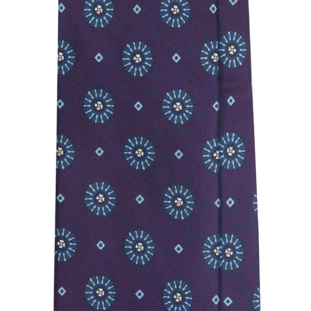 Purple Silk Tie with Blue Big Medallions Serà Fine Silk