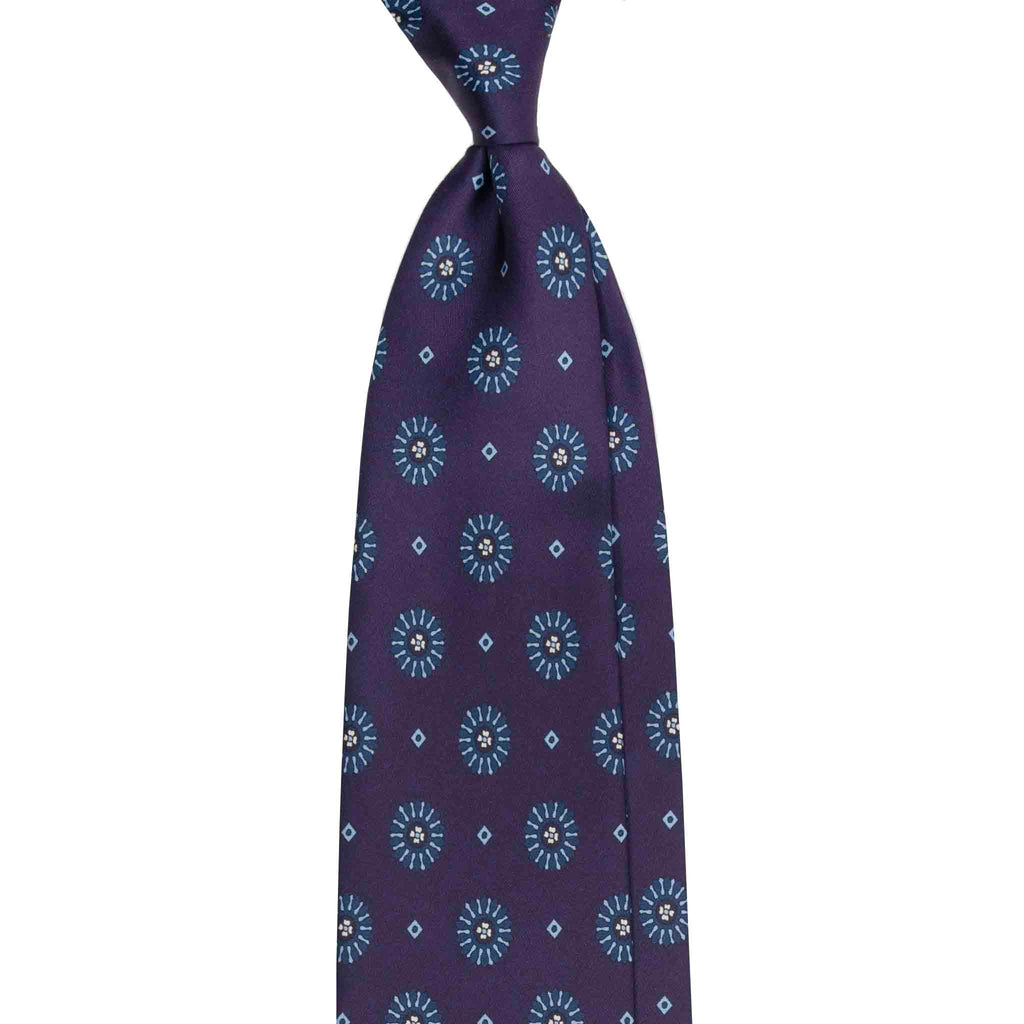 Purple Silk Tie with Blue Big Medallions Serà Fine Silk