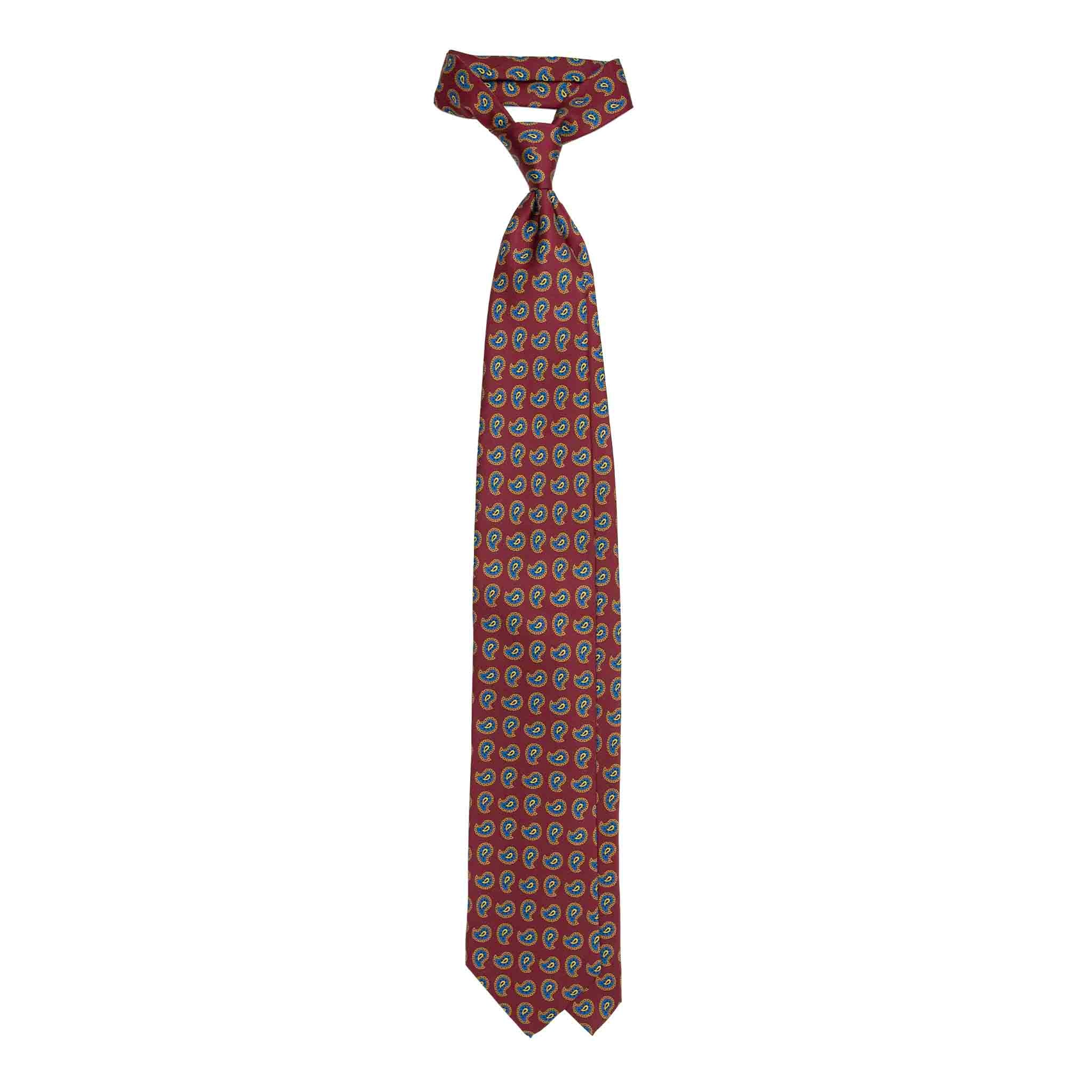 Red Silk Tie with Brown and Blue Paisley | Serà Fine Silk